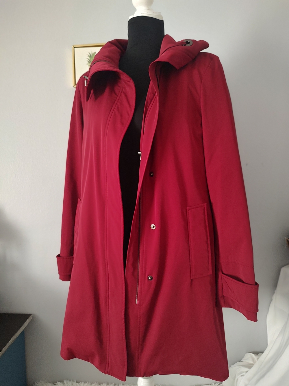 London Fog Deep Wine Hooded Trench Coat.